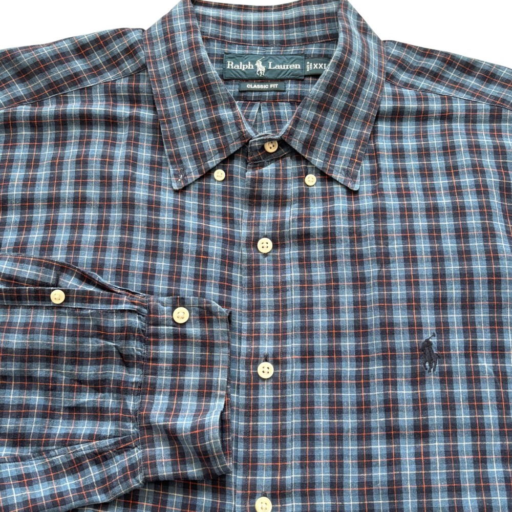 Ralph‎ Lauren Classic Fit Plaid Button Down Shirt Men XXL Blue Pony Long Sleeve
